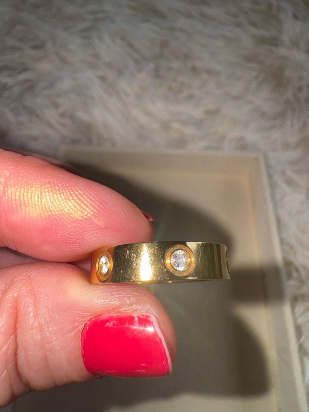 Polished Gold Band Ring with Spaced CZ Size 8